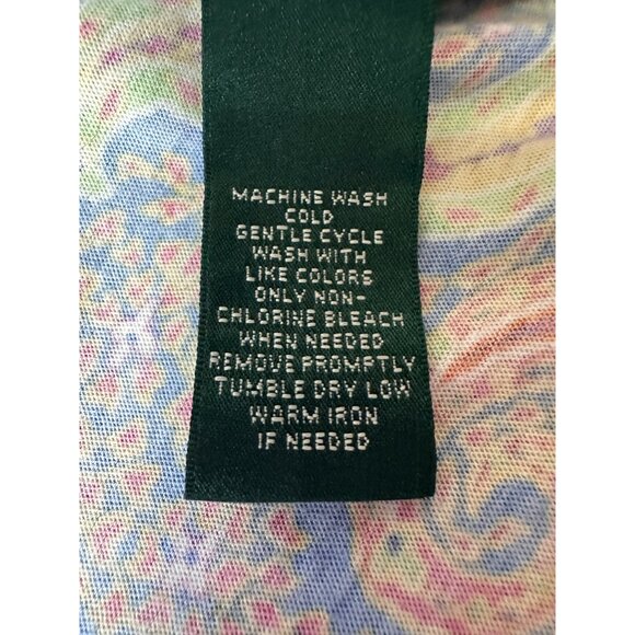 Lauren Ralph Lauren Smocked Short Sleeve Top Large Colorful Boho Preppy Peasant - Picture 6 of 6